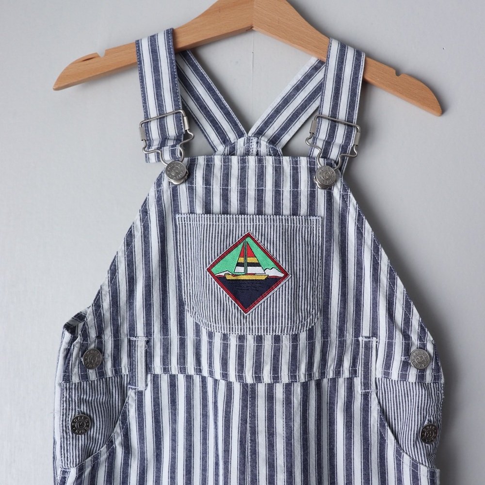 Vintage Striped Nautical Sailboat Shortalls Overalls 100% Cotton 4T - Picture 2 of 8